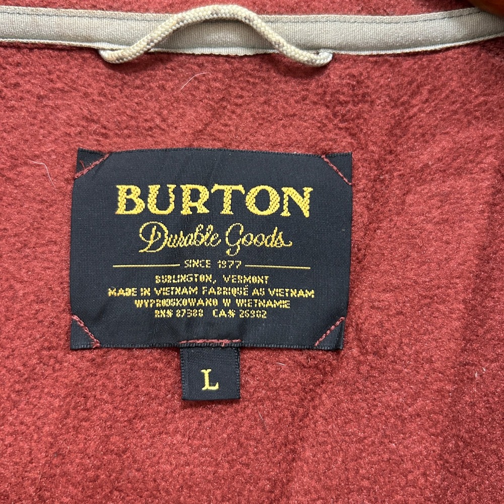Burton Durable Goods Mens Large Full Zip Fleece Jacket Rust Red Mountain Patch - Picture 3 of 8